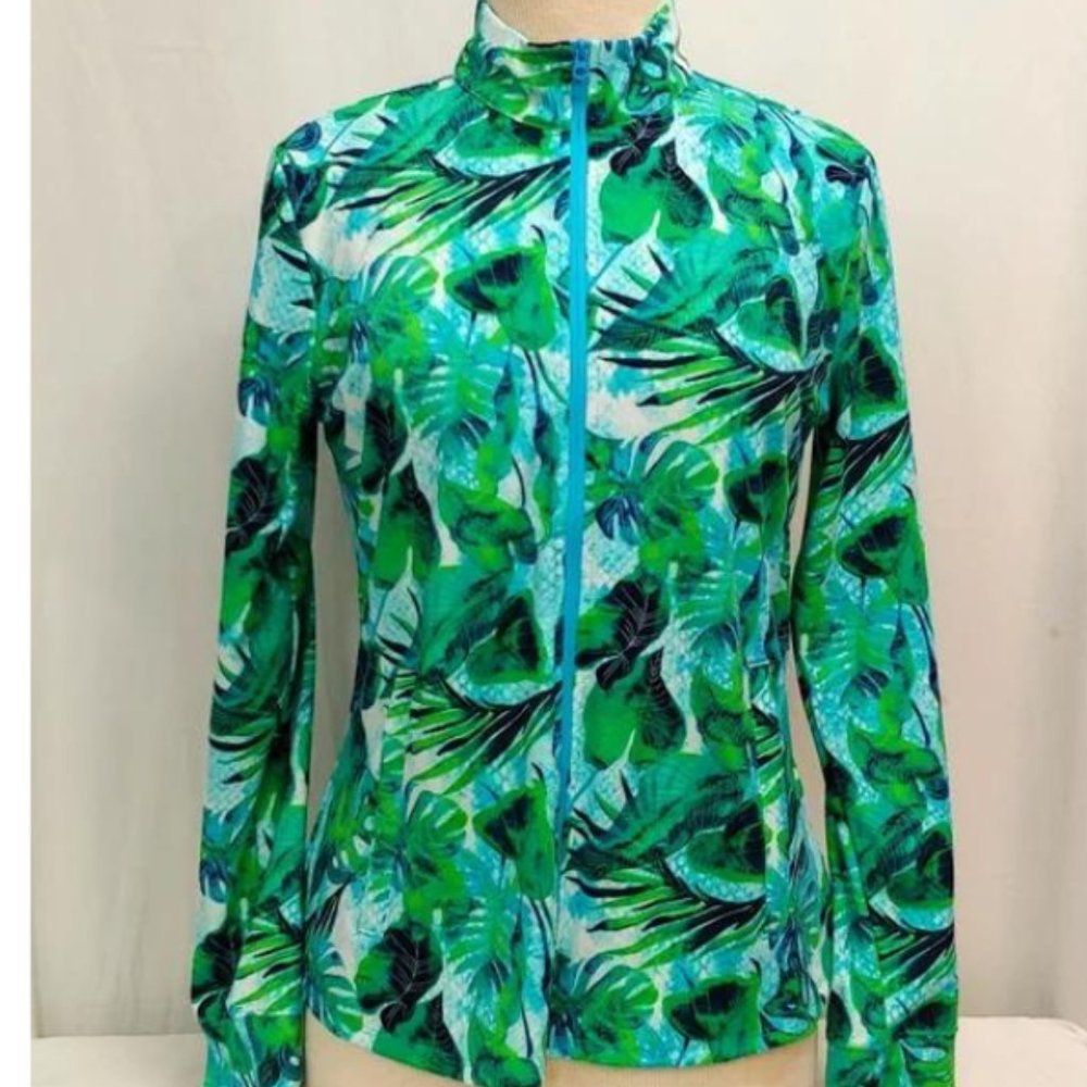 Tommy Bahama Golf NWOT Womens Azure Lagoon Leaf Print Golf Jacket, Size Medium